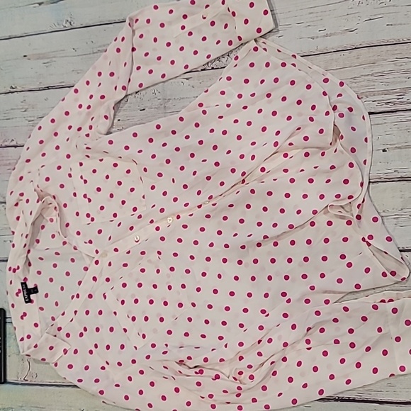 Express white button down blouse with pink polkadots - Picture 6 of 6